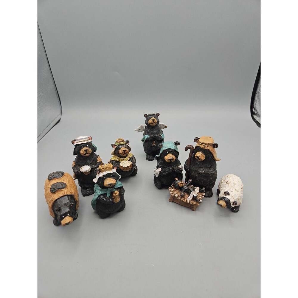 Kurt Adler Black Bear Nativity Set 4" Rustic Cabin Decor Christmas Resin
